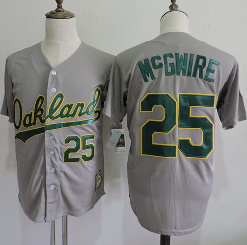 Mitchell And Ness Athletics #25 Mark McGwire Grey Throwback Stitched MLB Jersey - Click Image to Close